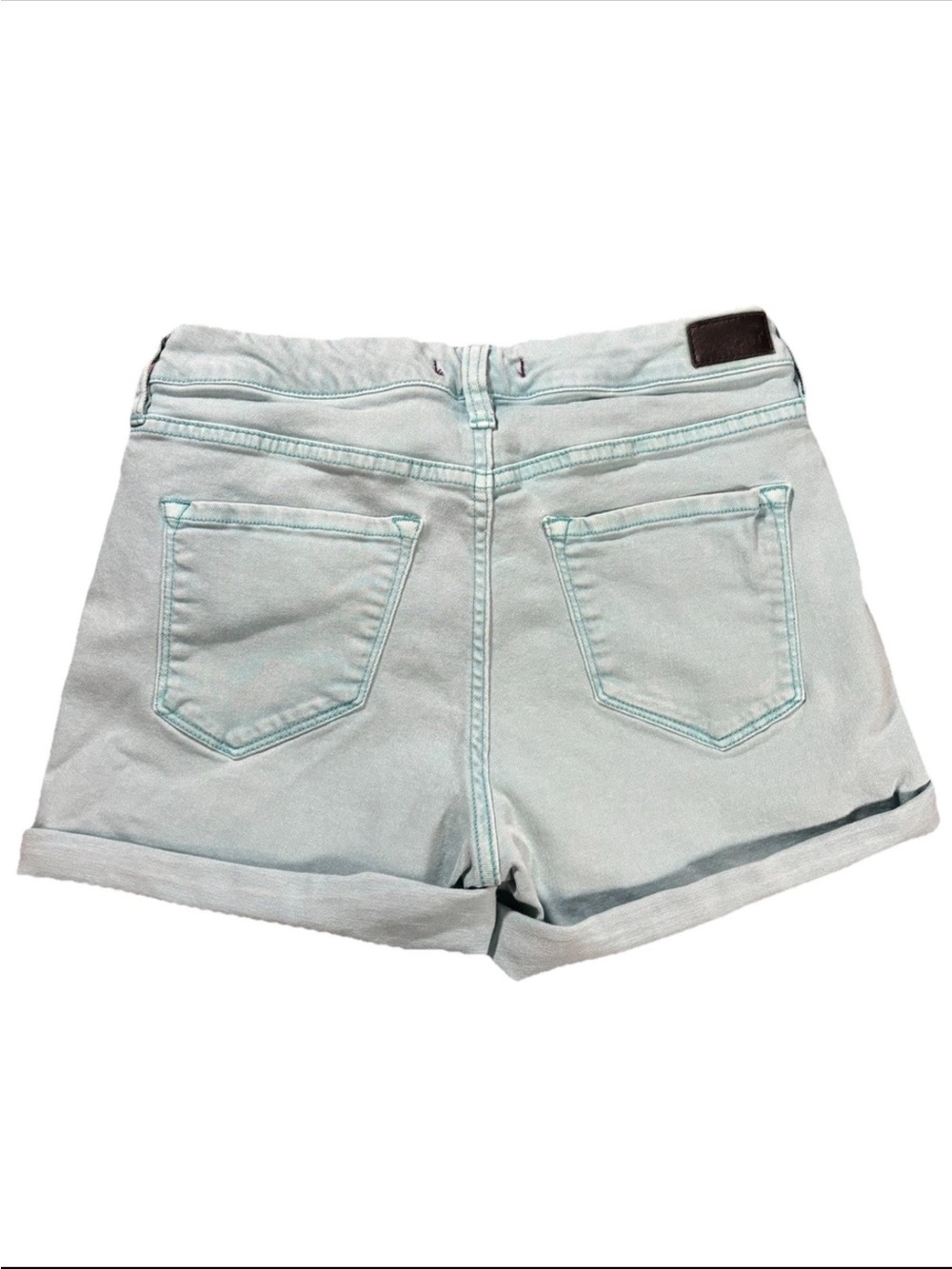 Dear John Tiffany Blue Teal Denim Roll-Cuff Women's Shorts - Picture 7 of 8